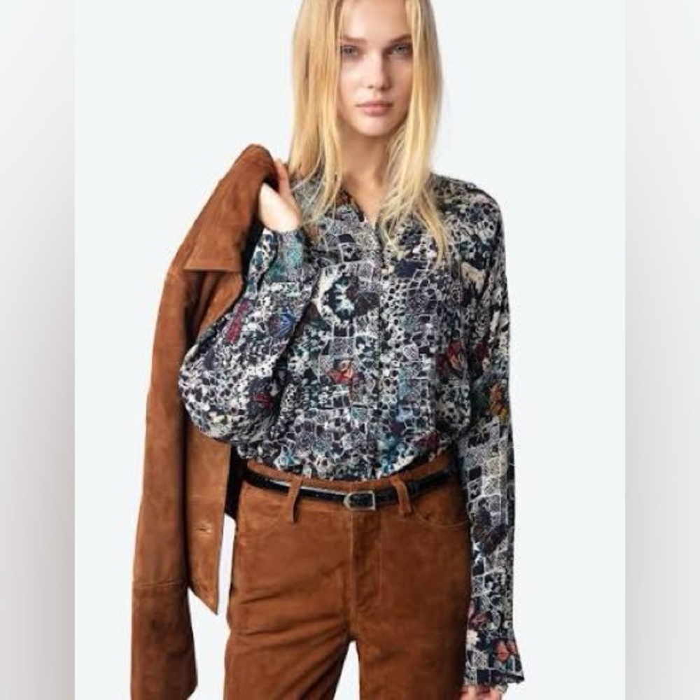 Zadig & Voltaire Truett Soft Butterflies Button-Front Shirt NWT Sz S